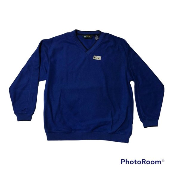 EBTEK Eddie Bauer Mens Vintage Golf Size M Fleece V-Neck Blue Sweater - Picture 1 of 6